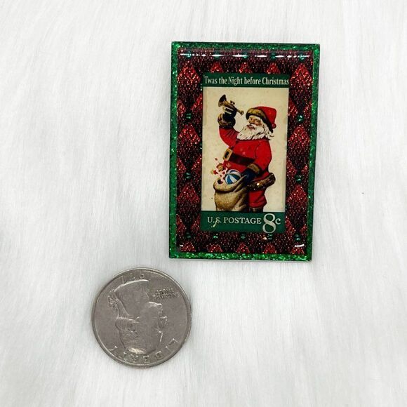 🔮 5/$25 USPS Santa Twas The Night Before Christmas Glitter Postage Stamp Pin‎ - Picture 2 of 3